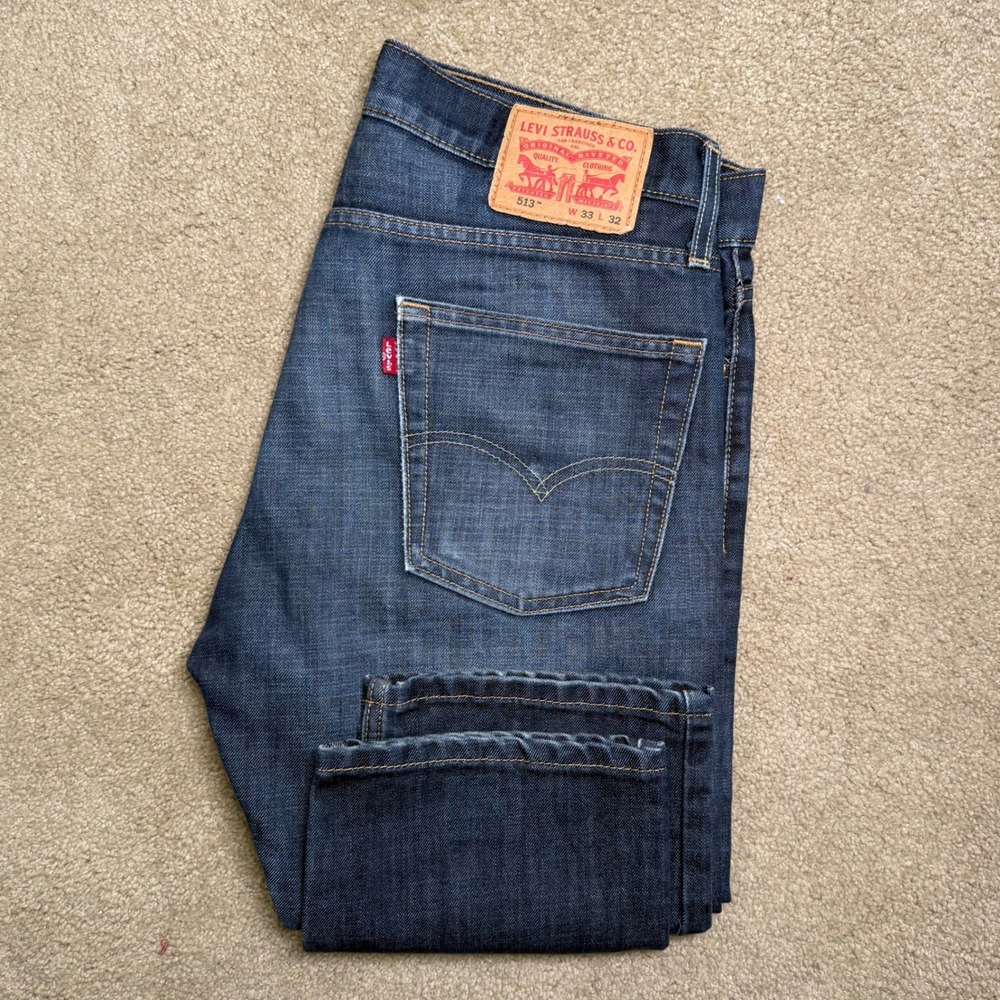 Levi's 513 Slim Straight Jeans Mens 33/32 (35/30.5) Dark Slub Denim Y2K Grunge
